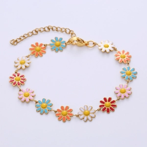 Daisy Flower Bracelet Stainless Steel Colorful Enamel Floral Jewelry For Women Adjustable