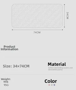 Detailed size chart for 34x74CM cotton towels weighing 95G in pink blue and purple colors
