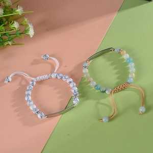 Détails de bracelets en perles ajustables avec barrette métallique et perles marbrées