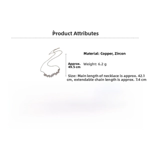 Detailed size chart showing adjustable chain length for zircon teardrop necklace
