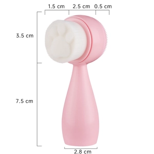 Pink cat paw facial brush detail showing dimensions 11cm height and silicone head