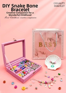 DIY colorful children bracelet jewelry kit with pink velvet box and gift bag set