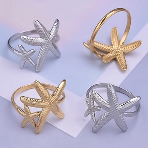 Detailed view of starfish rings with 18K gold plated texture and embossed metal grains