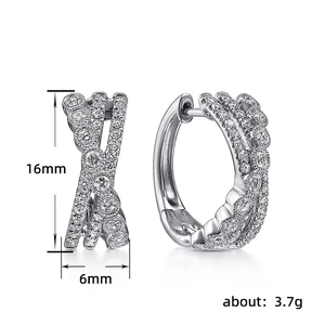 X-design hoop earrings with white zircon inlays and dimensions 16mm height 6mm width