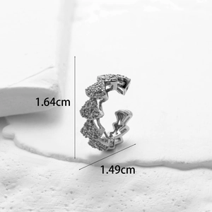 Detailed dimensions of heart-shaped silver ear cuff with micro-pave zircons, 1.64cm height