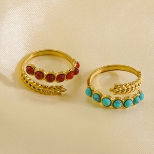 Anello Aperto In Acciaio Inossidabile Spiga Di Grano Pietra Naturale Regolabile Placcato Oro Gioielli Vintage Donna