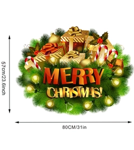 Detailed view of Merry Christmas wall decal with pine branches and holiday ornaments
