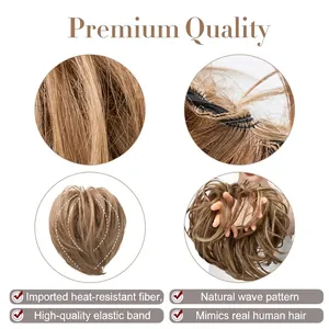 Messy bun hair piece with high-quality elastic band made of light brown synthetic fiber