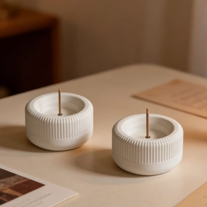 Detail of fluted silicone mold for incense holders with elegant vertical stripes texture