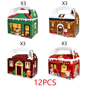 12er-Set Weihnachtsgeschenkboxen in Hausform mit vier verschiedenen Designs für Feiertagsfeiern