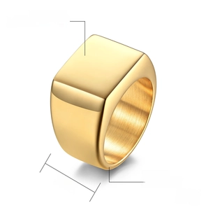 Polished gold square signet ring for men made of high quality fine steel showing 14mm width