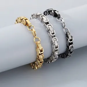 Byzantine Chain Bracelet 304 Stainless Steel Twill Textured Links Punk Hip Hop Jewelry For Men Women Casual Style