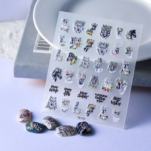 5D Geprägte Tier Nagelaufkleber Mit Zebra Wolf Hirsch Blumenmuster Feiertag Weihnachten Neujahr DIY Maniküre Dekor