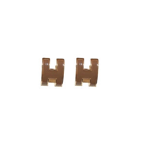 Classic H-letter stud earrings in rose gold finish with dark brown enamel inlay