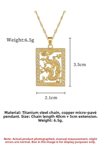 Detail of dragon pendant in golden frame with sparkling zircons on titanium steel chain
