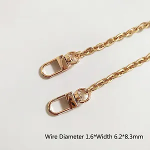 Light gold 6.2mm metal chain strap with swivel lobster clasps for handbags DIY