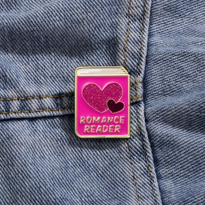 Romance Reader Book Enamel Pin Alloy Heart Glitter Cartoon Brooch Jewelry For Women Clothing Decoration