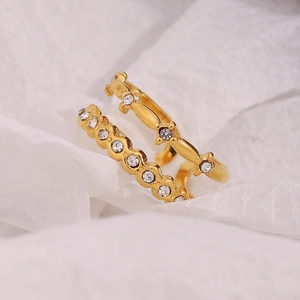 Double-layer 18K gold plated stainless steel open rings with star and bead accents