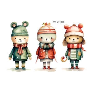 Cute cartoon Christmas animal wall stickers with hand-painted watercolor winter characters