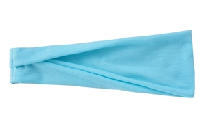 Close-up of light blue elastic sports headband texture and breathable fabric detail