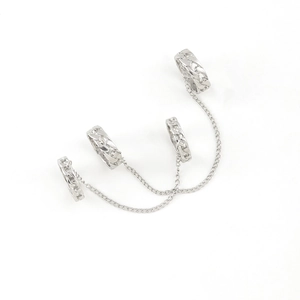 Silver punk style ring chain jewelry set with four link chain rings on white background