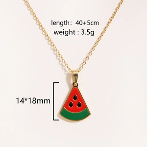 Detailed specs of watermelon pendant necklace with 40+5cm chain length and 3.5g weight