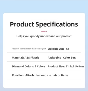 Detailed specifications for kids hair bedazzler kit including size and ABS material