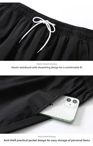 Detail of men's black joggers featuring elastic waistband with white drawstring and side pocket