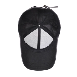 Black cotton baseball cap for middle-aged men showing inner structure and adjustable strap