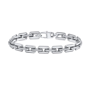 Men's fashion silver stainless steel handmade chain bracelet with textured links