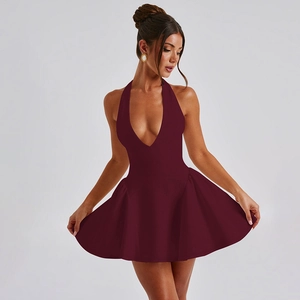 Robe Mini Dos Nu Col En V Profond Sans Manches Sexy Couleur Unie Polyester Spandex Ligne A Pour Fête Clubwear Femme