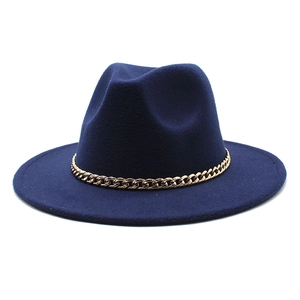 Classic Fedora Hat Cotton Polyester Blend Wide Brim Gold Metal Chain Decoration Retro Jazz Cap For Women Men