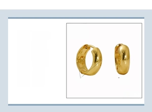 Detailed view of gold plated stainless steel hoop earrings with 15x5mm size specs