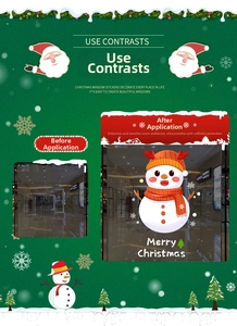 Detail showing the festive snowman and Merry Christmas window decals on a glass door