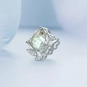 925 sterling silver butterfly charm with green gemstone and sparkling cubic zirconia