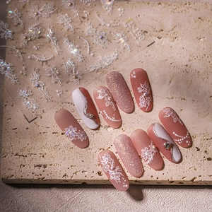 5D embossed floral nail art stickers TL-190 with white flowers and pearl accents