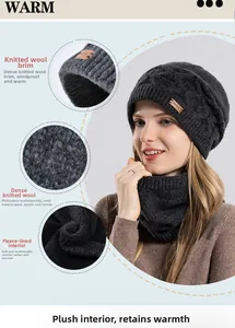 Detail of winter knit hat and neck warmer with thick thermal fleece lining texture