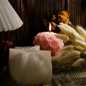 Detail view of silicone lotus candle mold showing thick texture and fine floral petal patterns