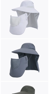 Detail view of breathable mesh face mask and neck flap for sun protection hat
