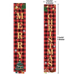 Set striscioni natalizi 180x30 cm scacchi rossi neri Merry Christmas decorazione