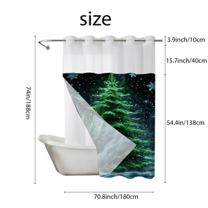 Christmas tree shower curtain 180x188cm with snow scene print and size dimensions