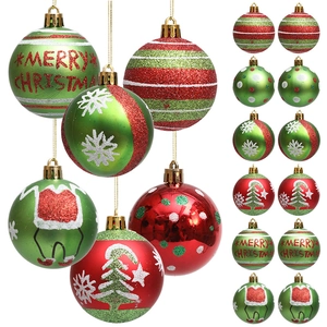 Christmas Hanging Balls Ornaments Painted Plastic Glitter Baubles Tree Decoration Red Green White Holiday Party Decor