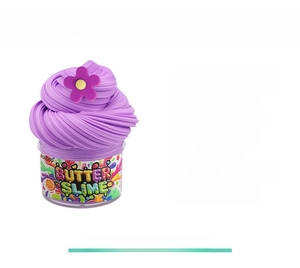 Detailed view of 60ml purple butter slime in sealed jar with size and weight specs