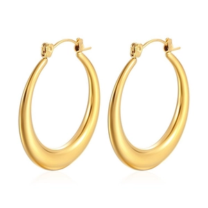 Classic 18K gold-plated stainless steel round hoop earrings with polished finish for women