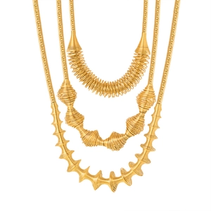 Baroque gold spiral texture necklace set with vintage industrial style collar design