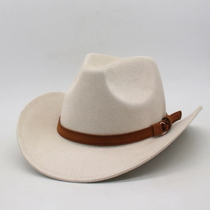 Classic beige suede western cowboy hat with brown leather band and wide brim detail