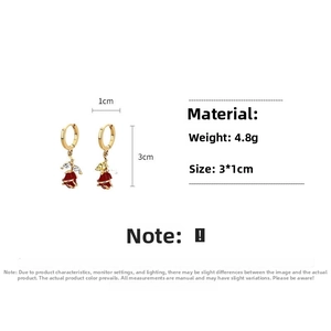 Détail de boucles d'oreilles rose rouge montrant les dimensions 3x1cm et poids 4,8g