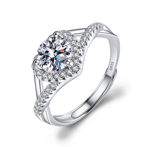Close-up of S925 sterling silver halo ring with a round zircon and twisted band detail