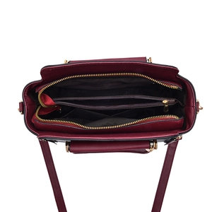 Elegant deep red leather handbag for middle-aged women with multi-layer interior compartments