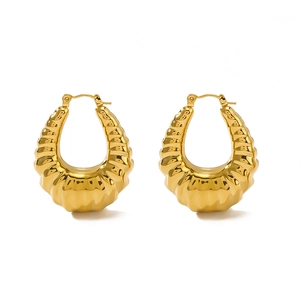 Polished 18K gold plated stainless steel croissant earrings on white background